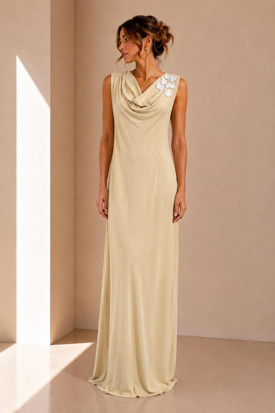 NEW PIER ANTONIO GASPARI sleeveless fluid maxi dress in beige
